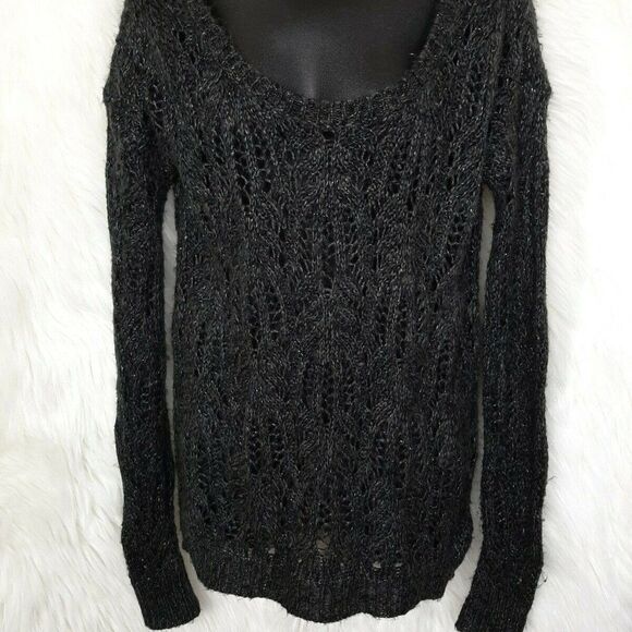 DECREE BLACK Gray & Silver Open‎  Knit Sweater M - Picture 1 of 7